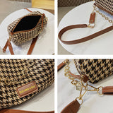 Lkblock Vintage Houndstooth Bucket Bags New Wild Woolen Cloth Handbag Women Shoulder Crossbody Bag Tote Women's Handbags Purses