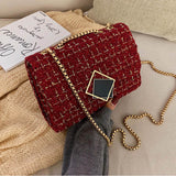 Lkblock New Chain Plaid Wool Women Bags Luxury Designer Purses And Handbags Ladies Crossbody Shoulder Bag Female Flap Messenger Bag