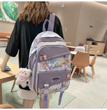 Lkblock Multi-pocket Transparent PVC Nylon School Backpack For Girls Large Female Travel Casual Schoolbag Patchwork Mochila Bolsa