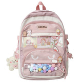 Lkblock New Multi-pocket Pink Kawaii Girls School Backpack For Teenager Female Book Schoolbag Women Transparent PVC  Nylon Mochila