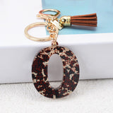 Lkblock Fashion Acrylic Leopard Letter Keychain With Tassel Fashion Couple 26 A-Z Initial Letter Pendant With Key Ring For Women Bag