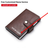 Lkblock New Buckle Design Wallet Men's Smart Card Holder Case Metal RFID Anti Theft Brush Aluminum Box Women PU Leather Purse