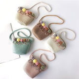 Lkblock Handmade Girls Shoulder Bag Flower Straw Bag Messenger Bag Keys Coin Purse Cute Princess Small Handbag