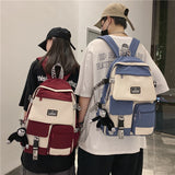 Lkblock Boys fashion large-capacity school bag new Korean nylon backpack girls computer travel leisure street university book backpack