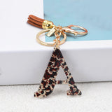 Lkblock Fashion Acrylic Leopard Letter Keychain With Tassel Fashion Couple 26 A-Z Initial Letter Pendant With Key Ring For Women Bag