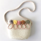 Lkblock Handmade Girls Shoulder Bag Flower Straw Bag Messenger Bag Keys Coin Purse Cute Princess Small Handbag