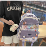 Lkblock Multi-pocket Transparent PVC Nylon School Backpack For Girls Large Female Travel Casual Schoolbag Patchwork Mochila Bolsa