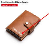 Lkblock New Buckle Design Wallet Men's Smart Card Holder Case Metal RFID Anti Theft Brush Aluminum Box Women PU Leather Purse