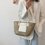 Lkblock Beach Basket Summer Bag Straw Bag Fashion Beach Bags Big Rattan Shoulder Bags Large Capacity Woven Bag Hand-made Handbags