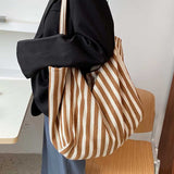 Lkblock Women's Tote Bag Striped Canvas Casual Handbags for Women Simple Shopping Large Capacity Woman Shopper School Shoulder Bag