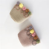 Lkblock Handmade Girls Shoulder Bag Flower Straw Bag Messenger Bag Keys Coin Purse Cute Princess Small Handbag