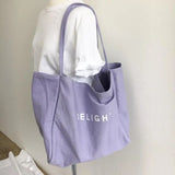 Lkblock Large Capacity Cotton Reusable Shopping Bag Women Canvas Shoulder Bag DELIGH Print Solid Color Causal Handbag Tote Bag Beach Bag