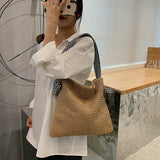 Lkblock Casual Large Capacity Woven Straw Handbags Summer Handmade Rattan Women Shoulder Bags Beach Vacation Female Shopping Bags Totes