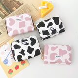 Lkblock Women's Cute Wallet Cow Print PU Leather Business Card Holder Female Girl's Coin Pouch Women Tri-fold Cartoon Short Wallet