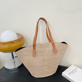 Lkblock Casual Handmade Straw Handbags Fashion Woven Women Shoulder Bags Summer Holiday Beach Large Capacity Totes Ladies Top-handle Bag