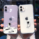 Lkblock Cute Cartoon Astronaut Star Space Phone Case For iPhone 11 13 Pro MAX XS XR X 12 7 8 Plus Clear Soft TPU Shockproof Back Cover