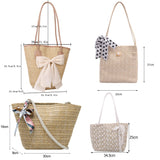 Lkblock Casual Straw Woven Handbags Women Summer Holiday Beach Bow Totes Top-Handle Bags Fashion Ladies Undearm Shoulder Bags