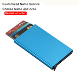 New Customized Name Anti-theft Credit Card Holder Mini Thin Aluminium Metal Box Card Case Wallet Pop-up Purse For Woman Men