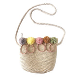 Lkblock Handmade Girls Shoulder Bag Flower Straw Bag Messenger Bag Keys Coin Purse Cute Princess Small Handbag