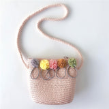 Lkblock Handmade Girls Shoulder Bag Flower Straw Bag Messenger Bag Keys Coin Purse Cute Princess Small Handbag