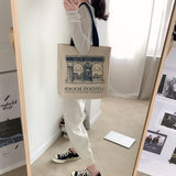 Lkblock Women Canvas Shoulder Bag London Books Print Ladies Casual Handbag Tote Bag Reusable Large Capacity Cotton Shopping Beach Bag