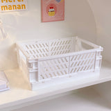 Lkblock Ins Desktop Plastic Storage Baskets Organizer Box Folding Stackable Toy Storage Basket with Handle Bathroom Storage Box Basket