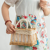 Lkblock fashion rattan hollow box straw bags wicker woven pearl portable women handbags summer beach shoulder crossbody bags bali purses
