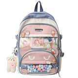 Lkblock New Multi-pocket Pink Kawaii Girls School Backpack For Teenager Female Book Schoolbag Women Transparent PVC  Nylon Mochila