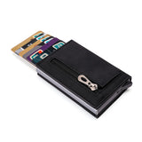 Lkblock Credit Card Holder 2022 New Aluminum Box Card Wallet Men RFID PU Leather Pop Up Card Case Magnet Carbon Fiber Coin Purse