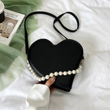 Lkblock Fashion Girly Design Love Shoulder Bag PU Leather Women's Clutch Purse Handbags Vintage Pearl Female Heart Tote Crossbody Bags