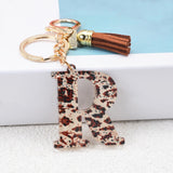 Lkblock Fashion Acrylic Leopard Letter Keychain With Tassel Fashion Couple 26 A-Z Initial Letter Pendant With Key Ring For Women Bag