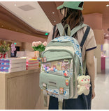 Lkblock Multi-pocket Transparent PVC Nylon School Backpack For Girls Large Female Travel Casual Schoolbag Patchwork Mochila Bolsa