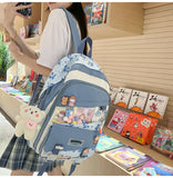 Lkblock Multi-pocket Transparent PVC Nylon School Backpack For Girls Large Female Travel Casual Schoolbag Patchwork Mochila Bolsa