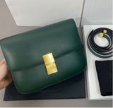 Lkblock Ins Retro High Quality  Box Bag Shiny Smooth Genuine Leather Shoulder Crossbody Bag Flap Handbag