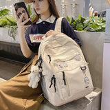 Lkblock College Girl School Bag Fashion Women Backpack Men Cool Nylon Travel Backpack Femlae Big Schoolbag Multi-pocket Badge Bookbag