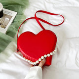 Lkblock Fashion Girly Design Love Shoulder Bag PU Leather Women's Clutch Purse Handbags Vintage Pearl Female Heart Tote Crossbody Bags