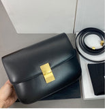 Lkblock Ins Retro High Quality  Box Bag Shiny Smooth Genuine Leather Shoulder Crossbody Bag Flap Handbag