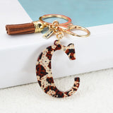 Lkblock Fashion Acrylic Leopard Letter Keychain With Tassel Fashion Couple 26 A-Z Initial Letter Pendant With Key Ring For Women Bag