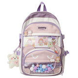 Lkblock New Multi-pocket Pink Kawaii Girls School Backpack For Teenager Female Book Schoolbag Women Transparent PVC  Nylon Mochila