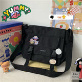 Lkblock Harajuku Versatile Canvas Women Crossbody Bags Solid Color Flip Casual Handbag Shoulder Bags Teen Girls Messenger Bag Satchels