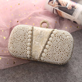 Lkblock Ladies Wedding Clutch Bag Luxury Women Evening Party Purse and Handbag Fashionable Pearl Gold Crystal Clutch