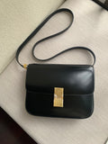 Lkblock Ins Retro High Quality  Box Bag Shiny Smooth Genuine Leather Shoulder Crossbody Bag Flap Handbag
