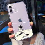 Lkblock Cute Cartoon Astronaut Star Space Phone Case For iPhone 11 13 Pro MAX XS XR X 12 7 8 Plus Clear Soft TPU Shockproof Back Cover