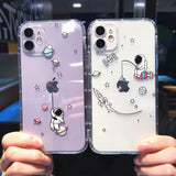 Lkblock Cute Cartoon Astronaut Star Space Phone Case For iPhone 11 13 Pro MAX XS XR X 12 7 8 Plus Clear Soft TPU Shockproof Back Cover