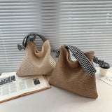 Lkblock Casual Large Capacity Woven Straw Handbags Summer Handmade Rattan Women Shoulder Bags Beach Vacation Female Shopping Bags Totes