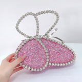Lkblock Wedding Party Butterfly Designer Sequin Evening Clutch Bag Women Luxury Metal Handle Handbag Crystal Shiny Rhinestone Purse