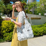 Lkblock Fashion Summer Sweet Shopping Bag College Girls Bookbag Cute Women Casual Shoulder Bag Canvas Character Make Up Bag