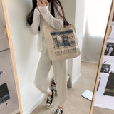 Lkblock Women Canvas Shoulder Bag London Books Print Ladies Casual Handbag Tote Bag Reusable Large Capacity Cotton Shopping Beach Bag