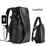 Lkblock Men's Backpack USB Charge Travel Laptop Back packs Black 16inch Leather School Bag Male Vintage Waterproof Anti Theft Backpacks