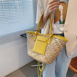 Lkblock Beach Basket Summer Bag Straw Bag Fashion Beach Bags Big Rattan Shoulder Bags Large Capacity Woven Bag Hand-made Handbags